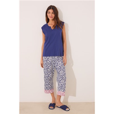 Pijama Capri 100% algodón print azul flores