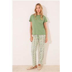 Pijama manga corta algodón estampado verde