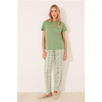 Pijama manga corta algodón estampado verde