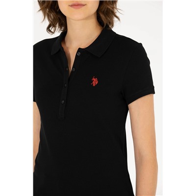 Kadın Siyah Basic Polo Yaka Tişört