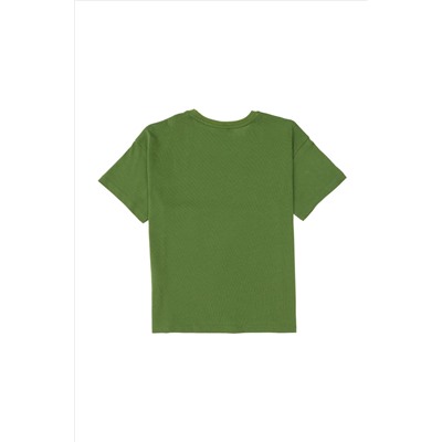 Erkek Çocuk Yeşil Oversize Bisiklet Yaka Tişört