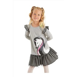 DenokidsZarif Unicorn Gri Kız Çocuk Elbise