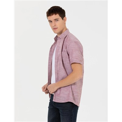 Bordo Regular Fit Kısa Kollu Gömlek