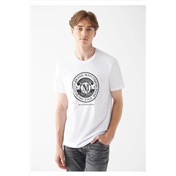Mavi Logo Baskılı Beyaz Tişört Slim Fit / Dar Kesim 065168-620