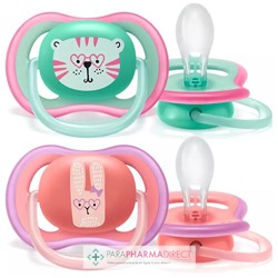 Avent Sucettes Ultra Air 18 mois+ Tigre & Lapin x2