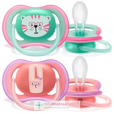 Avent Sucettes Ultra Air 18 mois+ Tigre & Lapin x2
