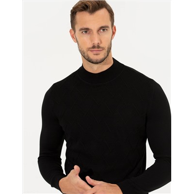 Siyah Slim Fit Balıkçı Yaka Triko Kazak