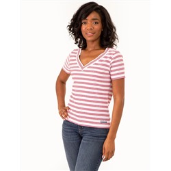 V-NECK RIBBED STRIPED TOP