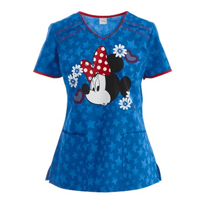 Cherokee Tooniforms Scrubs Minnie Americana Print Top