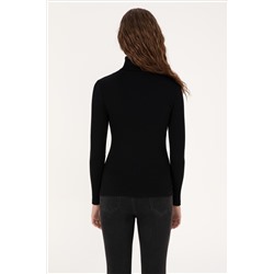 Kadın Siyah Balıkçı Yaka Sweatshırt