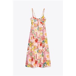 PATCHWORK PRINT MIDI DRESS WITH LINEN BLEND