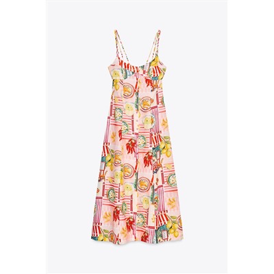 PATCHWORK PRINT MIDI DRESS WITH LINEN BLEND