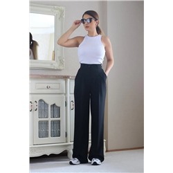 Ritnice Kadın Siyah Premium Doku Palazzo Pantolon 1142