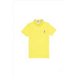 Kız Çocuk Neon Sarı Basic Polo Yaka Tişört