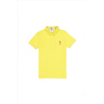 Kız Çocuk Neon Sarı Basic Polo Yaka Tişört