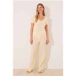 Pijama largo manga corta algodón amarillo rayas