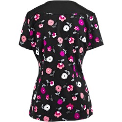 White Cross Scrubs Strike A Posie Print Top