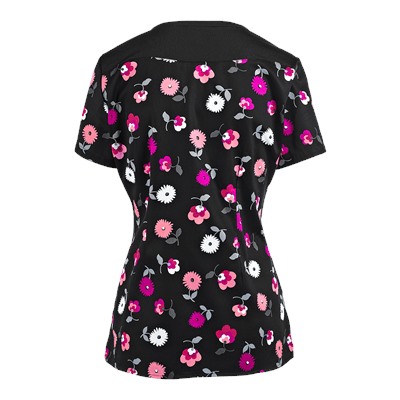 White Cross Scrubs Strike A Posie Print Top