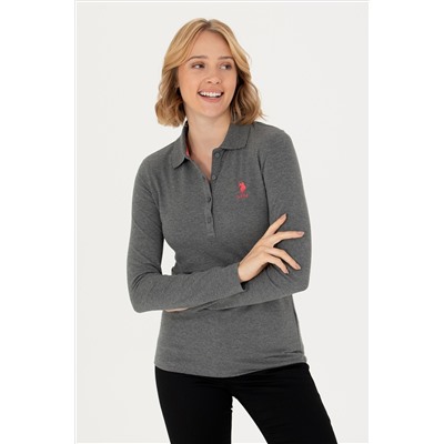 Kadın Antrasit Melanj Basic Polo Yaka Sweatshirt