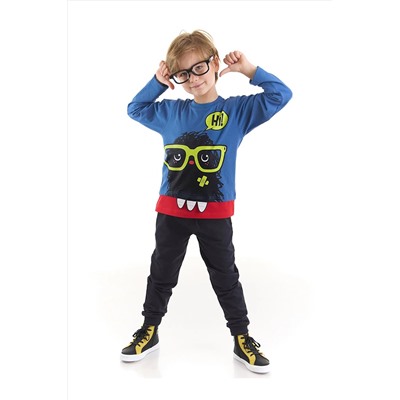 Denokids Hi Monster Canavar Erkek Çocuk Mavi T-shirt Pantolon Takım CFF-22S1-089
