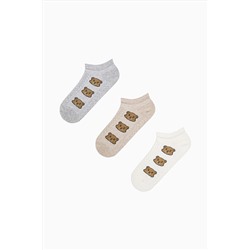 Penti, Jacquard Bear Açık Gri 3lü Patik Çorap
