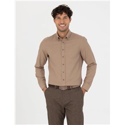Açık Kahverengi Slim Fit Uzun Kollu Gömlek