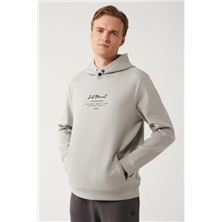 Avva Erkek Gri Interlok Kumaş Kapüşonlu Yaka Yazı Baskılı Standart Fit Normal Kesim Sweatshirt A32y1235 A32Y1235