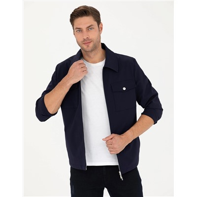 Lacivert Regular Fit Fermuarlı Ceket