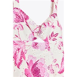 PRINTED DRESS WITH CUTWORK EMBROIDERY