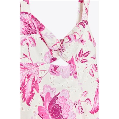 PRINTED DRESS WITH CUTWORK EMBROIDERY