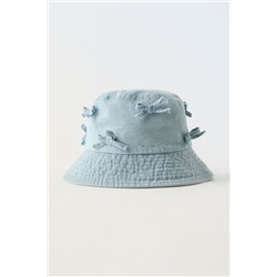 DENIM BUCKET HAT WITH BOWS