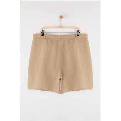 Bej %100 Keten Dokuma Şort & Bermuda TBBSS25AP00038