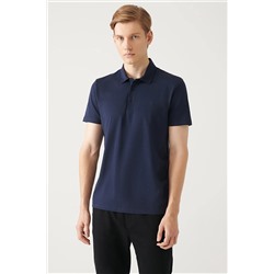 Avva Erkek Lacivert %100 Pamuk Standart Fit Normal Kesim 3 Düğmeli Kıvrılmaz Polo Yaka T-shirt E001035