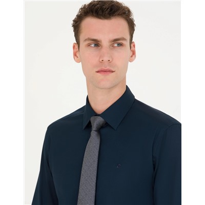 Lacivert Slim Fit Uzun Kollu Basic Gömlek