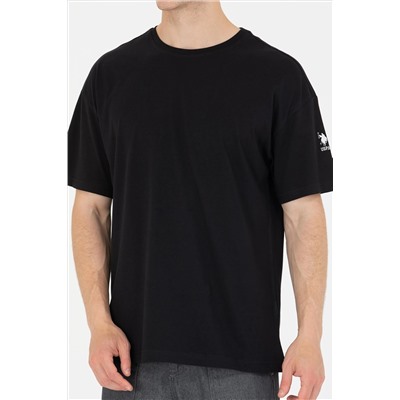 Erkek Siyah Oversize Bisiklet Yaka Tişört