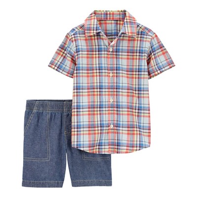 Toddler 2-Piece Palm Tree Button-Front Shirt & Short Set