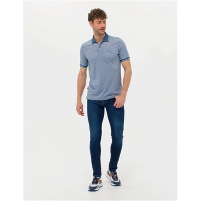 Koyu Mavi Regular Fit Baskılı Polo Yaka Tişört