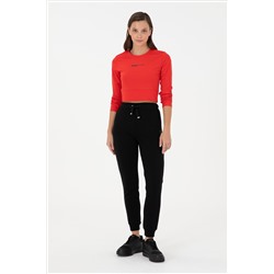 Kadın Kırmızı Bisiklet Yaka Sweatshirt