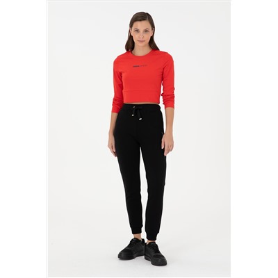 Kadın Kırmızı Bisiklet Yaka Sweatshirt