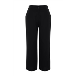 Siyah Yüksek Bel Wide Leg Geniş Paça Dokuma Kumaş Pantolon TBBSS24AR00022