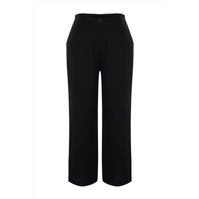 Siyah Yüksek Bel Wide Leg Geniş Paça Dokuma Kumaş Pantolon TBBSS24AR00022