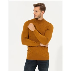 Kahverengi Slim Fit Balıkçı Yaka Triko Kazak