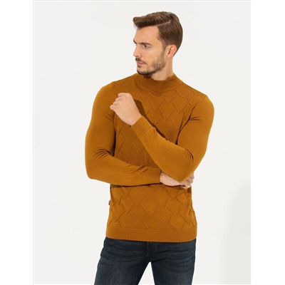 Kahverengi Slim Fit Balıkçı Yaka Triko Kazak
