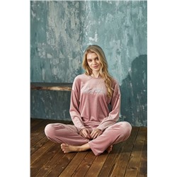 bendengiy Kadın Uzun Kollu Yumuşacık Fransız Kadife Pijama Takımı 13110