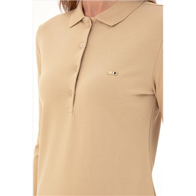 Kadın Kum Basic Polo Yaka Sweatshirt