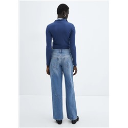 Jeans wideleg costuras decorativas