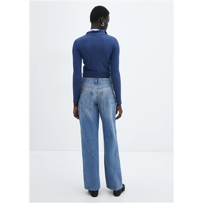 Jeans wideleg costuras decorativas
