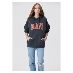 Mavi Logo Baskılı Kapüşonlu Gri Sweatshirt 1600361-80106