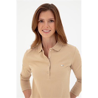 Kadın Kum Basic Polo Yaka Sweatshirt