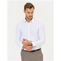 Beyaz Slim Fit Armürlü Klasik Gömlek